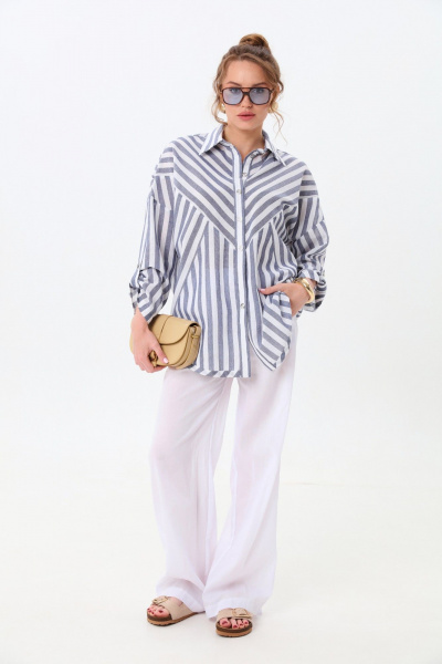 Брюки, рубашка NikVa 961-3 молоко+сине-белые полосы - фото 4