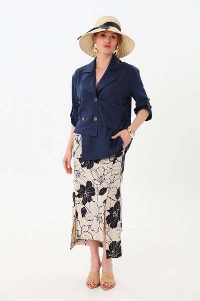 Жакет, юбка NikVa 972-2 индиго+песочно-синие лилии - фото 4