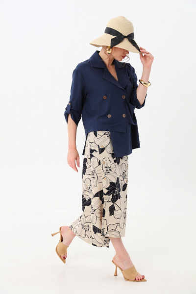 Жакет, юбка NikVa 972-2 индиго+песочно-синие лилии - фото 3