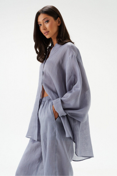 Рубашка из натурального полотна голубого цвета с объемными рукавами ANNETE A2087/2 - фото 7