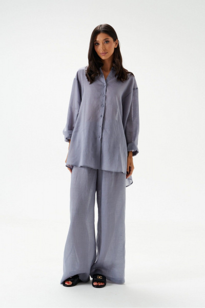 Рубашка из натурального полотна голубого цвета с объемными рукавами ANNETE A2087/2 - фото 3