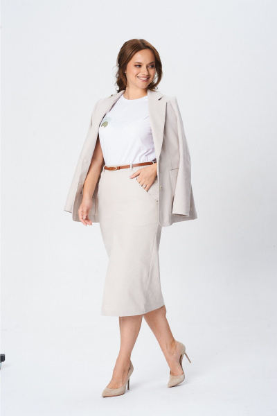 Жакет, ремень, футболка, юбка T&N 7647 светлый_песок _белый - фото 9