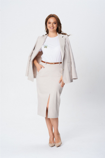 Жакет, ремень, футболка, юбка T&N 7647 светлый_песок _белый - фото 1