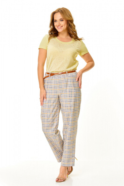 Брюки, жакет, ремень, футболка T&N 7651 темная_волна_цветная_клеточка_лайм - фото 8