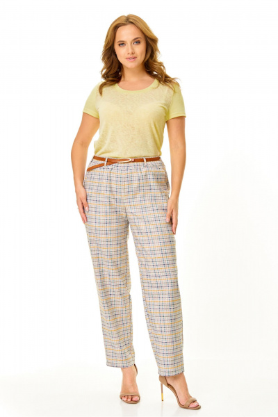 Брюки, жакет, ремень, футболка T&N 7651 темная_волна_цветная_клеточка_лайм - фото 7