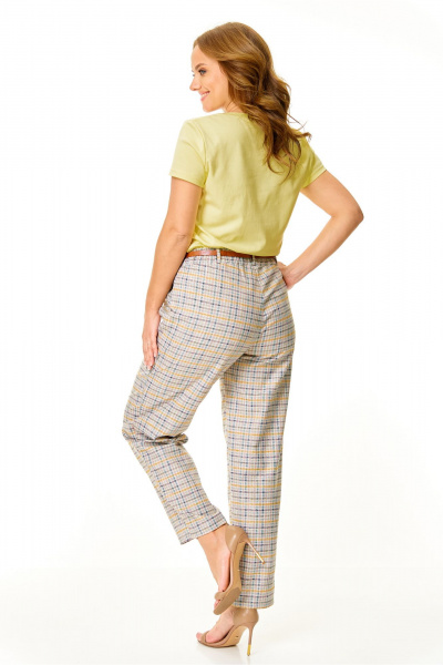 Брюки, жакет, ремень, футболка T&N 7651 темная_волна_цветная_клеточка_лайм - фото 6