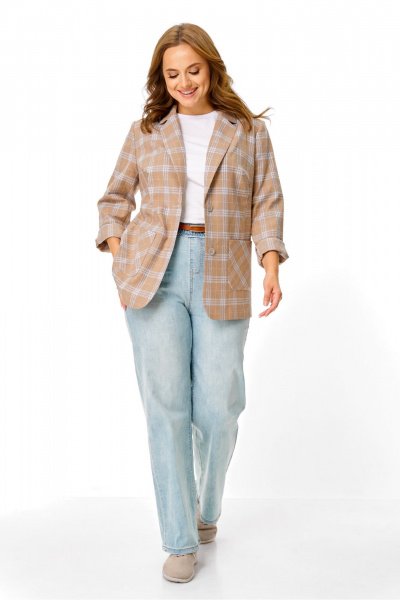 Жакет T&N 7653 бежево-голубая_клетка - фото 3