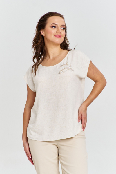 Блуза летняя из льна с вышивкой и золотистыми пайетками AVE RARA 2190 натуральный-бежевый - фото 1