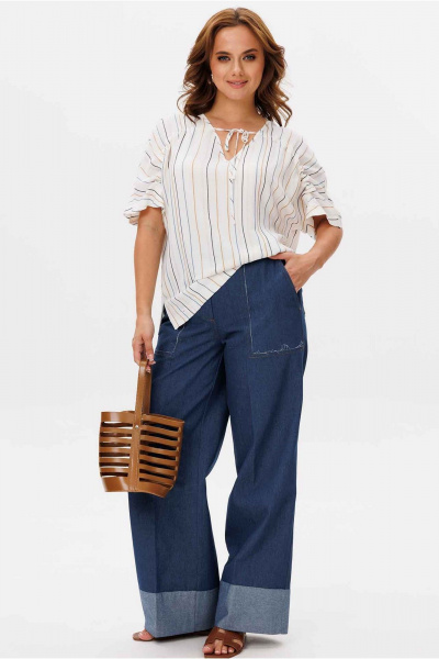 Блуза Mislana 6771 молочный/полоска - фото 2