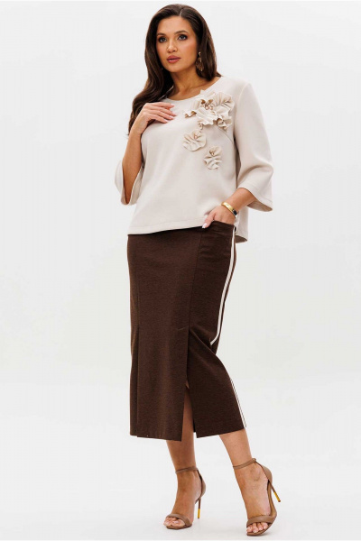 Блуза, юбка Mislana 1218 беж/коричневый_с_дизайном - фото 7