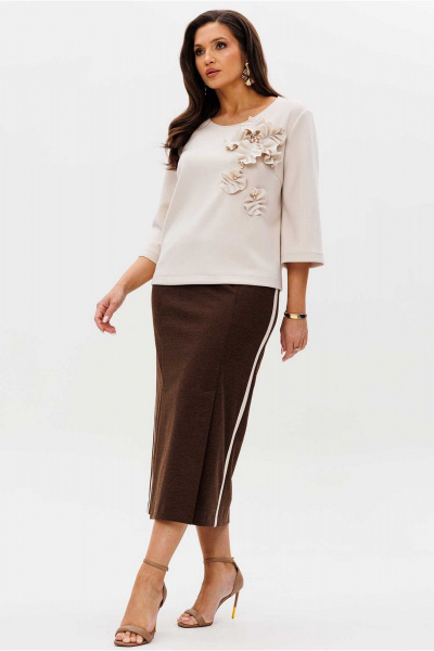 Блуза, юбка Mislana 1218 беж/коричневый_с_дизайном - фото 6