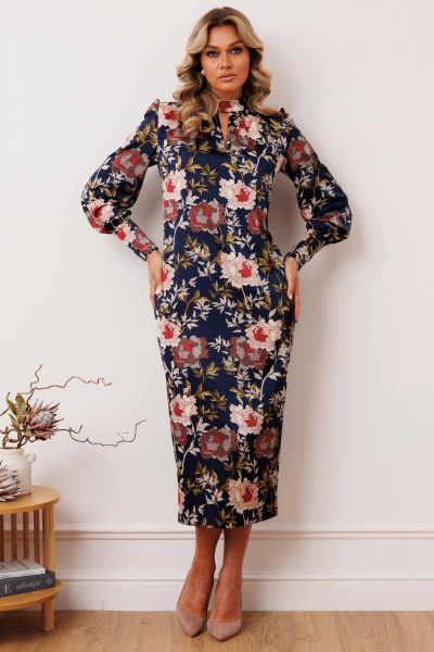 Платье Мода Юрс 2915 темно-синий_цветы - фото 2