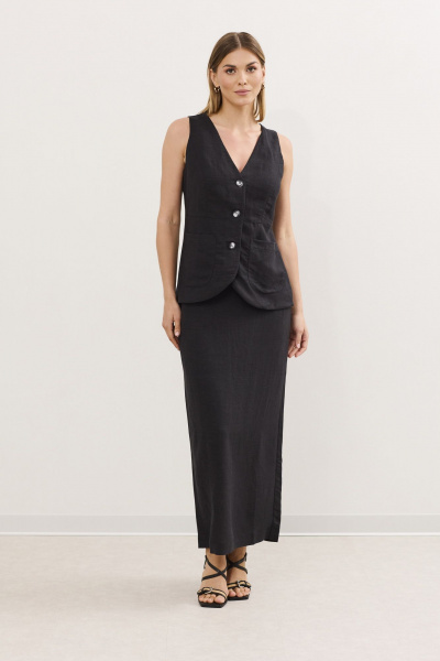 Жилет и юбка летний комплект из льна с резинкой DAVA 2212 черный - фото 3