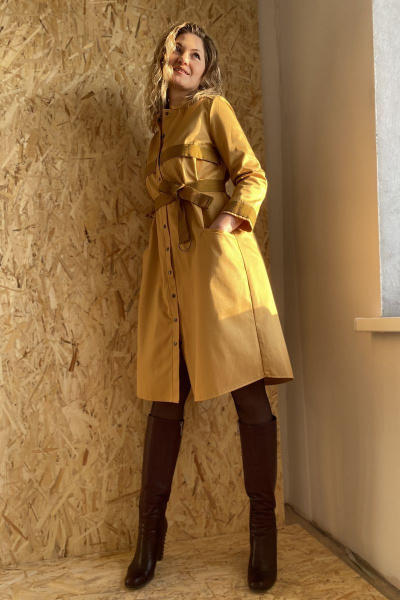 Платье горчичного цвета с отделкой тесьмой Pavlova 095 - фото 2