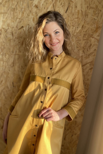 Платье горчичного цвета с отделкой тесьмой Pavlova 095 - фото 8