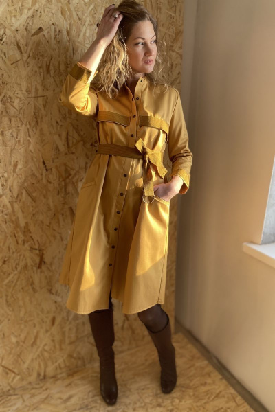 Платье горчичного цвета с отделкой тесьмой Pavlova 095 - фото 4