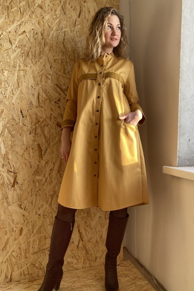 Платье горчичного цвета с отделкой тесьмой Pavlova 095 - фото 6