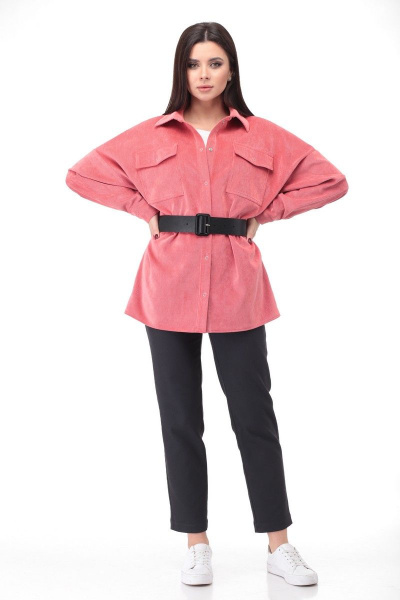 Рубашка свободного кроя с нагрудными карманами Angelina & Сompany 474/1 коралл - фото 3