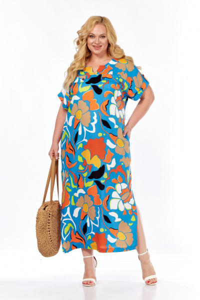 Платье БагираАнТа 1036 цветы_синий_фон - фото 3