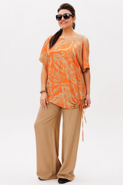 Блуза, брюки Anelli 1537 апельсиновый_капучино - фото 3