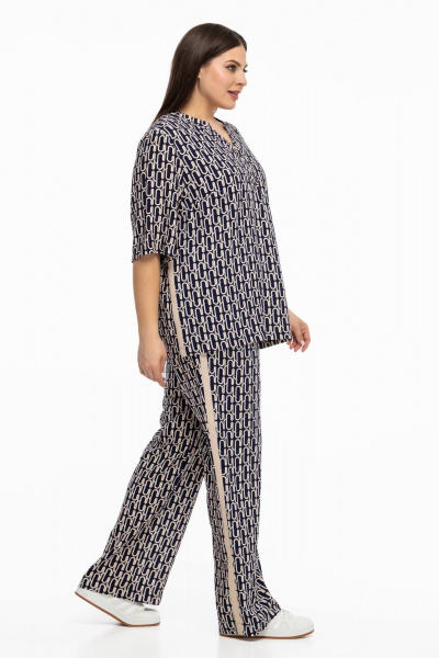 Блуза, брюки Avila 0999 бежево-синий - фото 5