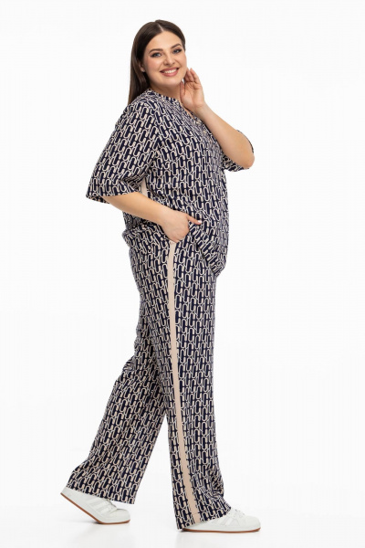 Блуза, брюки Avila 0999 бежево-синий - фото 4