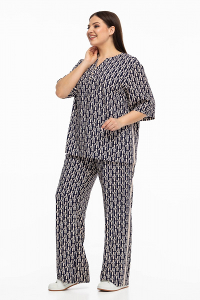 Блуза, брюки Avila 0999 бежево-синий - фото 3