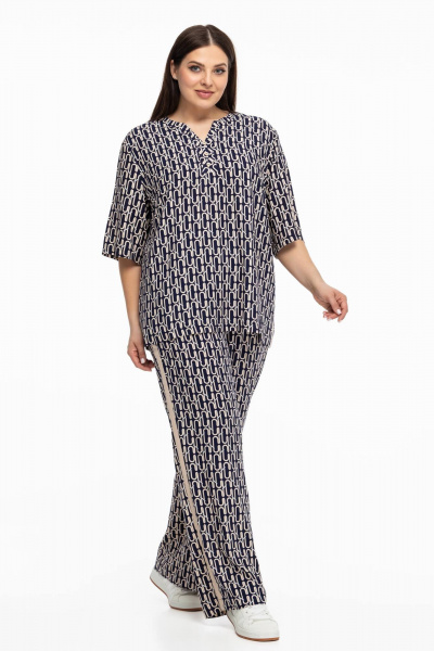 Блуза, брюки Avila 0999 бежево-синий - фото 2