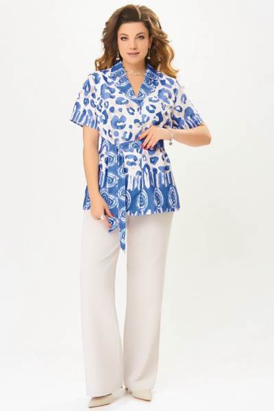 Блуза, брюки Fita 3082 бежево-синий - фото 1