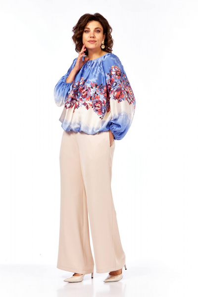 Блуза Ольга Стиль С-881 сиреневый_цветы - фото 6