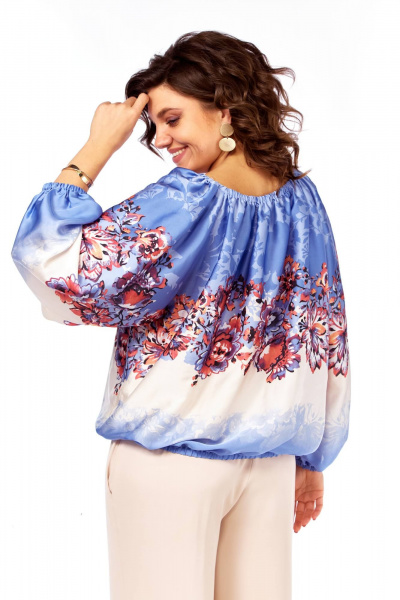 Блуза Ольга Стиль С-881 сиреневый_цветы - фото 2