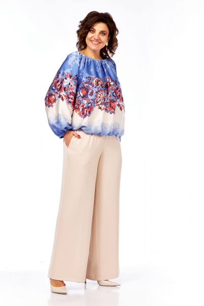 Блуза Ольга Стиль С-881 сиреневый_цветы - фото 3