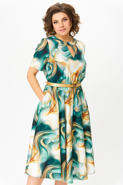 Платье Swallow 833 бирюзово-золотой_принт - фото 6