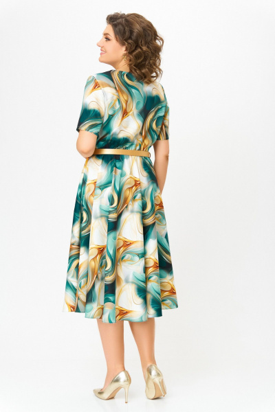 Платье Swallow 833 бирюзово-золотой_принт - фото 5