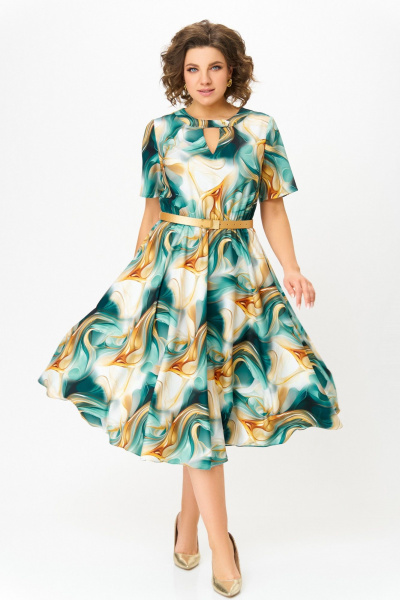 Платье Swallow 833 бирюзово-золотой_принт - фото 3