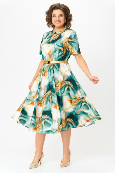 Платье Swallow 833 бирюзово-золотой_принт - фото 2