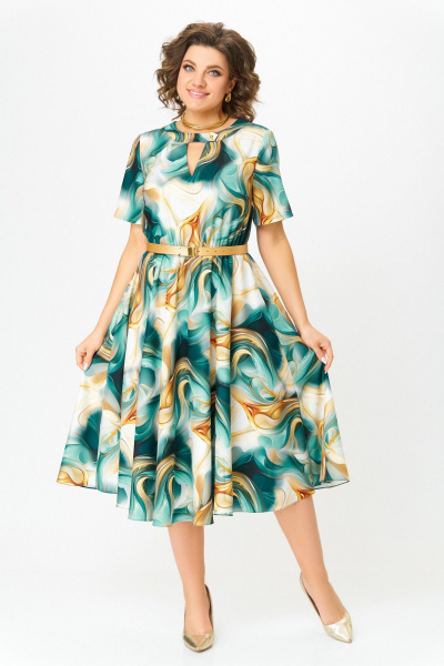 Платье Swallow 833 бирюзово-золотой_принт - фото 1