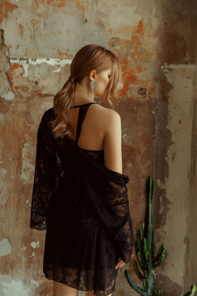 Черный пеньюар из эластичного кружевного полотна Verally 371-1 черный - фото 2