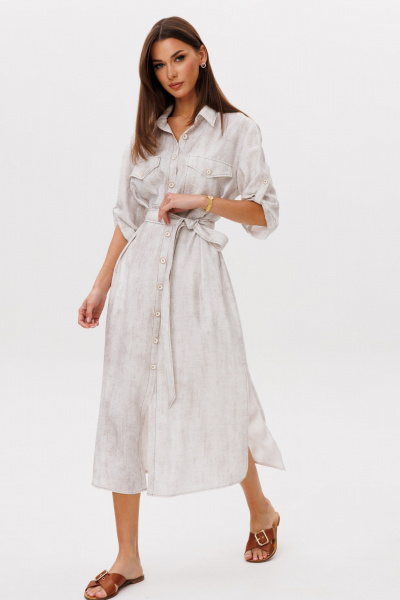 Платье Ларс Стиль 1098 молочно-бежевый_принт - фото 1