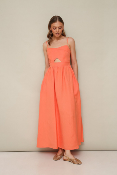 Льняное платье с регуляторами, фигурным вырезом и А-силуэтом PUR PUR 11-193/1 - фото 3