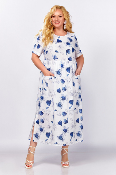 Платье Swallow 849.2 молочный/синие_серые_цветы - фото 4
