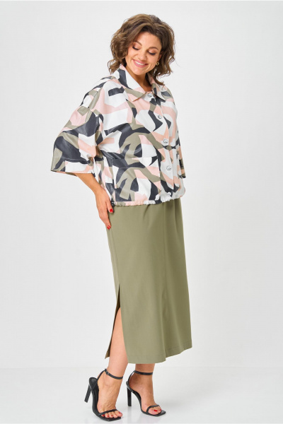 Жакет, юбка Andina city 9069-25 белый_абстракция_хаки - фото 7