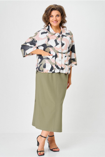 Жакет, юбка Andina city 9069-25 белый_абстракция_хаки - фото 5