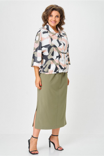 Жакет, юбка Andina city 9069-25 белый_абстракция_хаки - фото 4