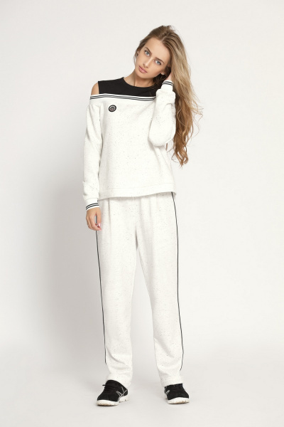 Брюки свободного кроя из хлопка с контрастными вставками Edibor 1099 молочный - фото 1