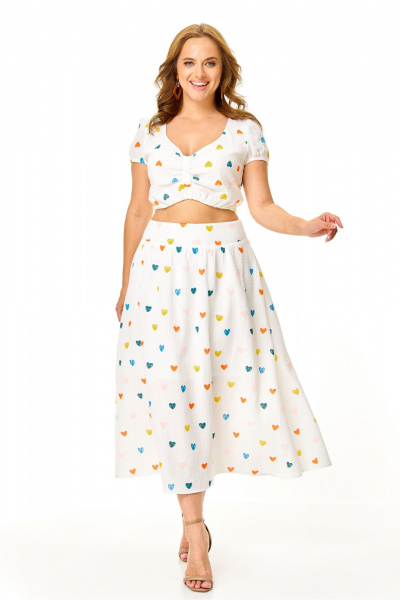 Блуза, юбка T&N 7655 молоко_сердечки - фото 1