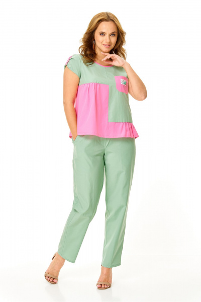 Блуза, брюки T&N 7660 мята-роза - фото 1