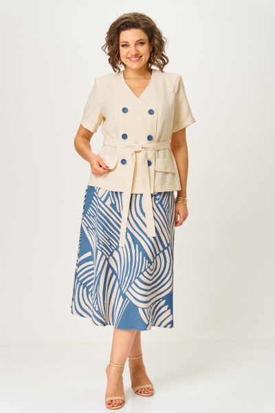 Жакет, юбка ANASTASIA MAK 1265 беж+синий - фото 2