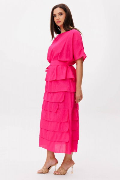 Летний комплект блузы и юбки из вискозы с асимметричным воланом Fantazia Mod 4473 фуксия - фото 6