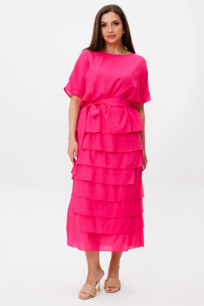 Летний комплект блузы и юбки из вискозы с асимметричным воланом Fantazia Mod 4473 фуксия - фото 1